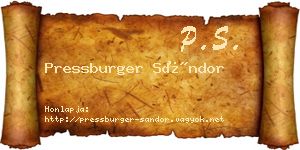 Pressburger Sándor névjegykártya